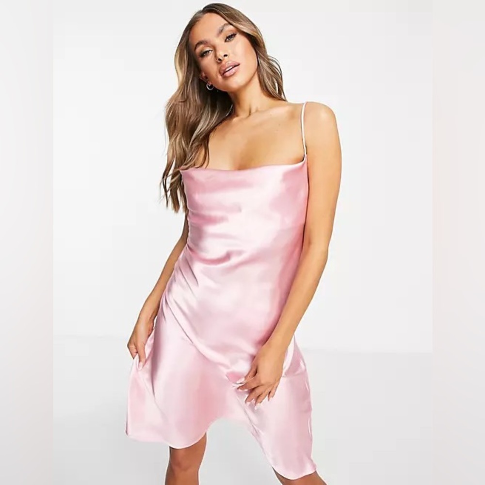Vero Moda Satin Cowl Neck Midi Night Dress in Candy Pink